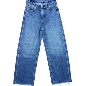 AE Strigid Super High-Rise Baggy Wide Leg Jeans Raw Hem Size 0